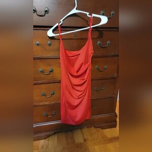 Red Scoop Neck Knee-Length Dress